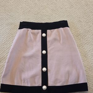 Babaton Pink and Black Mini Skirt with Pearl Buttons